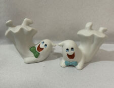 Halloween Ghost Set Of Two White Bowties Blue & Green Figurine Flambro 1988