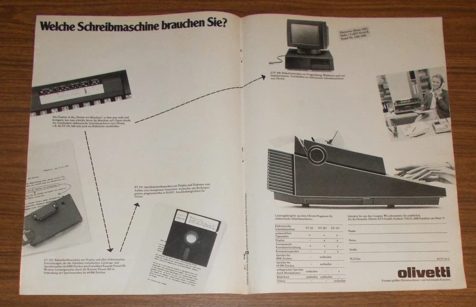 Seltene Werbung OLIVETTI ETV 300 Word Processor Schreibsystem Computer #6 1983 - Image 1 of 1