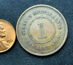 1895 Malaysia Straights Settlements 1 Cent Coin XF + #C081 - Picture 1 of 2