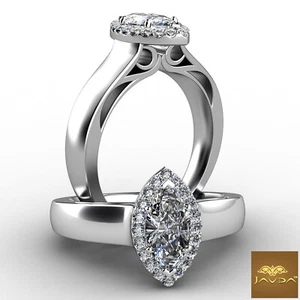 Anillo de compromiso de diamantes de filigrana halo pavé francés corte marquesa GIA F VS1 0,92 ctw - Imagen 1 de 4