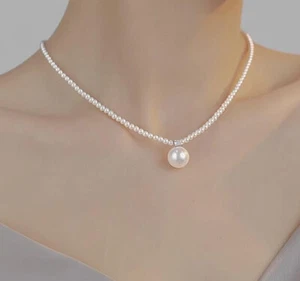 "Collar de perlas blancas naturales reales del Mar del Sur AAA + colgante redondo de plata 925 de 8 mm" - Imagen 1 de 5