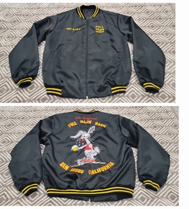 Full Moon Hash San Diego California Satin Bomber Jacket Men Medium Black Zip - Bild 1 von 8