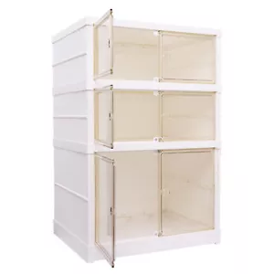 3-Tier Foldable Storage Box - Clear Stackable Shoe Organizer with Lids - Picture 1 of 9