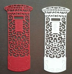 TATTERED LACE FILIGREE POST BOX DIE CUT TOPPERS RED AND WHITE X 6 WINTER SCENES - Picture 1 of 3