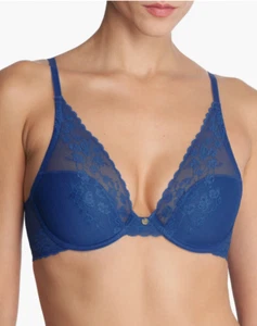 Natori 32B Cherry Blossom Lace Convert T-Shirt Bra 721191 NWOT Cobalt Blue - Picture 1 of 6