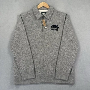 Roots Sweatshirt Herren XL grau 1/4 Zip Polo Pullover Ski Logo Freizeit Neu mit Etikett - Bild 1 von 10