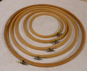 Lot of 5  Vintage Embroidery Needlepoint Wooden Hoops 14" 12" 10" 8" 6" Screwed - Picture 1 of 10