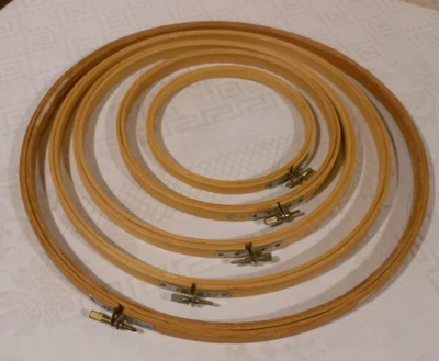 Lot of 5  Vintage Embroidery Needlepoint Wooden Hoops 14" 12" 10" 8" 6" Screwed - Image 1 of 4