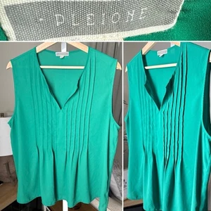 Blusa para mujer Pleione talla L verde sin mangas cuello en V pliegues delanteros - Imagen 1 de 8