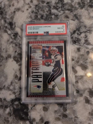 2005 BOWMAN CHROME FOOTBALL TOM BRADY #8 BASE NEW ENGLAND PATRIOTS PSA 9 MINT - Image 1 of 4