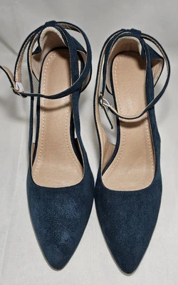 Teal 麂皮绒踝带高跟鞋尖头女式 40/8.5 码全新无标签 — 第 1/4 张图片