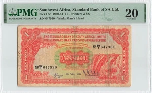 SOUTHWEST AFRICA 1 Pound 1950, P-8c, Standard Bank of S.A. PMG 20 VF, Rare Type - Picture 1 of 2