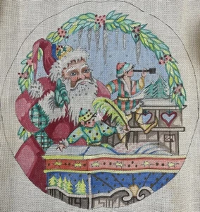 Edie & Ginger handbemalte Nadelspitze Leinwand Santa Making A List Weihnachten - Bild 1 von 12