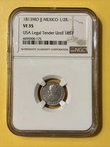 1813 Mo JJ Mexico Silver 1/2 Real Ferdin VII Spanish Colonial Coin NGC VF35 - Picture 1 of 2