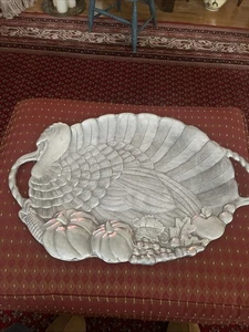 Lenox Vintage große Truthahn Platte Aluminium Obst Kürbisse Blätter eingestellt - Bild 1 von 9
