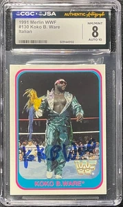 KOKO B. WARE FIRMADO 1991 MERLIN WWF ITALIANO #130 CGC 8 JSA grado automático 10 - Imagen 1 de 2