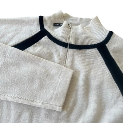 Suéter Demetre Crema Negro Borde Cuarto Cremallera Cuello Simulado Mezcla Lana Mediana Foto 1 de 4