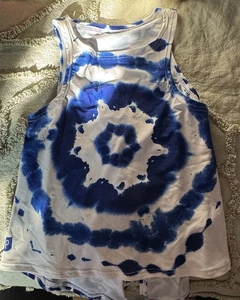 SYLVIA P Tank Gr. 8 GYMNASTIK TANZ Unter Turnanzug *selten* hinten offen BLAU WEISS - Bild 1 von 3
