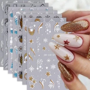 Christmas Nail Stickers Snowflake Stars Nail Art Stickers Glitter style9 - Picture 1 of 7