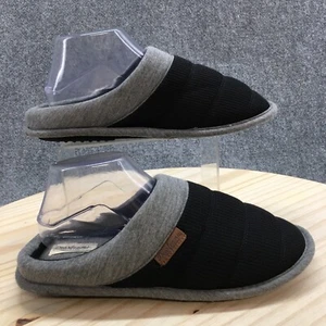 Dearfoams Slippers Mens 7-8 Slip On Black Gray Closed Toe Casual Comfort Flat - Picture 1 of 16
