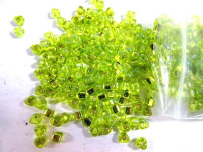 100 Silver-Lined Glass Triangle LIME Seed Beads Miyuki 5/0 - Image 1 of 2
