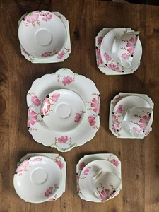 Aynsley 15 Piece Tea Set Saucers Plates Cups See Desc. Pink Daisy Art deco Rare - Picture 1 of 8