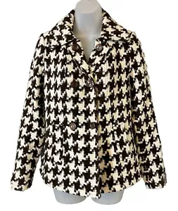 Tulle Anthropologie Womens Size S Houndstooth Blazer Jacket Brown Cream Preppy - Picture 1 of 12
