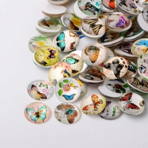 LOT de 10 CABOCHONS en VERRE thème PAPILLON BUTTERFLY ronds 10mm perles bijoux - Imagen 1 de 1