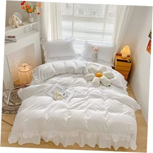 Chic Ruffle Lace Polyester Duvet Cover Set -Girl Bedding-2 Piece Twin White - Picture 1 of 7