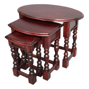 Solid Mahogany Wood Oval Nest Table Antique Reproduction Design - Picture 1 of 2