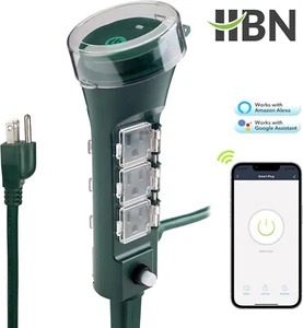 HBN Outdoor Heavy Duty Smart Plug Waterproof WiFi Timer with 6 Grounded Outlets - Picture 1 of 8