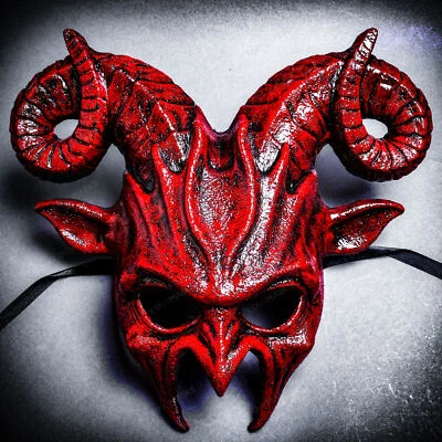 Krampus Bloody RED Goat Skull Devil Ram Horn Horror Halloween Costume Party Mask - Image 1 of 3