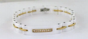 7,5" weiße Keramik goldfarben Edelstahl und CZ Armband - Bild 1 von 3