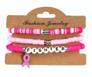 Conjunto de pulsera de concientización sobre el cáncer de mama cinta rosa encanto, luchador, octubre - Imagen 1 de 4