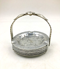 9 Pc World Hand Forged Hammered Aluminum Individual Ashtrays Caddy Carrier