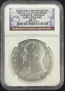 2015 NGC MS 70 LYNDON B. JOHNSON COIN AND CHRONICLES SET 1oz Silver Medal - Picture 1 of 2