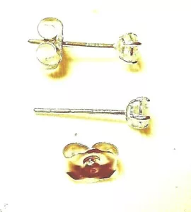 14KT White Gold Basket Set 3MM CUBIC ZIRCONIA Earrings 14k Backs- FREE SHIPPING! - Picture 1 of 5
