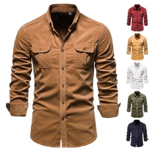 Chamois Shirt Mens Corduroy Thick Rugged Work Stretch Button Pocket True Fit - Picture 1 of 27