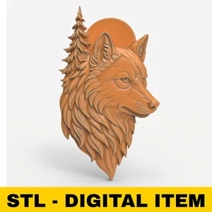 File STL rilievo testa di lupo per intaglio CNC stampa 3D foresta animale arte da parete - Foto 1 di 7