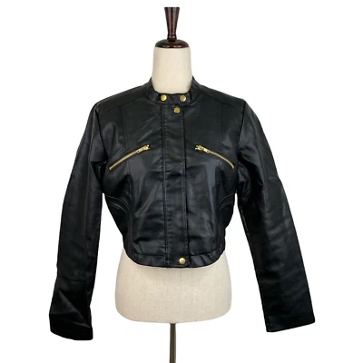 Chaqueta de motociclista de cuero sintético negra NEW LOOK para mujer talla grande Foto 1 de 4