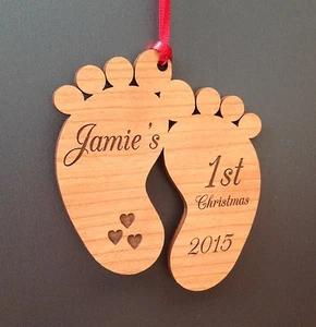 wooden personalised Babys 1st Christmas bauble first xmas Tree Decoration - Picture 1 of 1