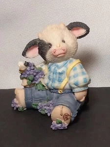 Country COW FIGURINE Decor  Bee Flower Lilacs Mary's MOO MOO's Vintage Damaged  - Picture 1 of 12