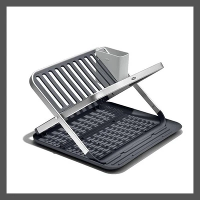 OXO Aluminum Dish Rack Foldable Compact Freestanding Rustproof - Image 1 of 4