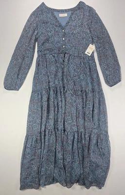 Lucky Brand средний макси платье женщин средний синий пейсли ярусный разделенный вырез... - Изображение 1 из 4