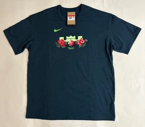 Nike LeBron Men's Teal Blue T-Shirt M90 Lion Roses Sz Large NEW FZ8073-478 - Picture 1 of 5
