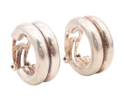 Pendientes de plata de ley 925 vintage gruesos doble banda aros hinchados EG13932 Foto 1 de 4