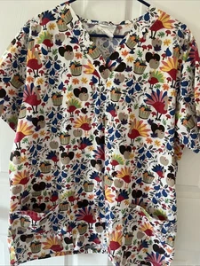 UA Scrubs Thanksgiving Thankful Bounty V-Neck Scrub Top Large - Picture 1 of 9