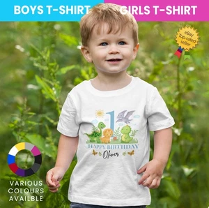 Personalised Dinosaur Theme Children’s Short Sleeve T Shirt Kids Custom Name - Picture 1 of 7