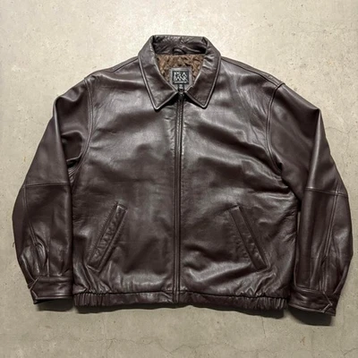 Vintage Jos A Bank Zip Up Quilted Lined Leather Bomber Jacket XXL Dark Brown - Image 1 of 4