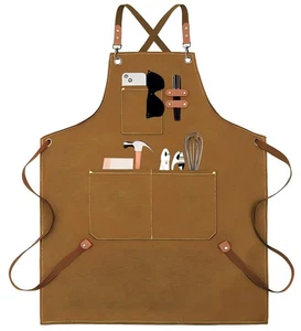 Canvas Kreuz Rückenschürze mit großen Taschen für Arbeit Kochen BBQ Grillen - Bild 1 von 6